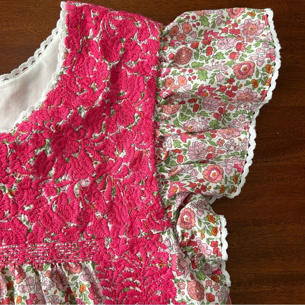 J Marie Rosalee Pink ruffle floral sleeveless tiered embroidered dress - Picture 6 of 9